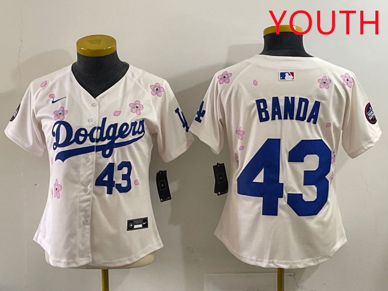 Youth Los Angeles Dodgers #43 Banda Cream Sakura Edition 2025 Nike MLB Jersey style 32->youth mlb jersey->Youth Jersey